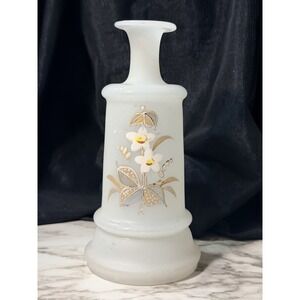 Antique Bristol White Satin Glass Hand Painted Vase/Bottle 6.75" T (2756)